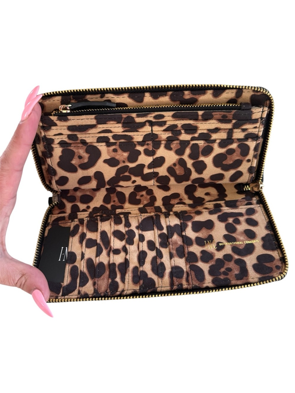 INC- NWOT! Leopard Print Zip-Around Wristlet Wallet w/ Gold Studs - Picture 3 of 6
